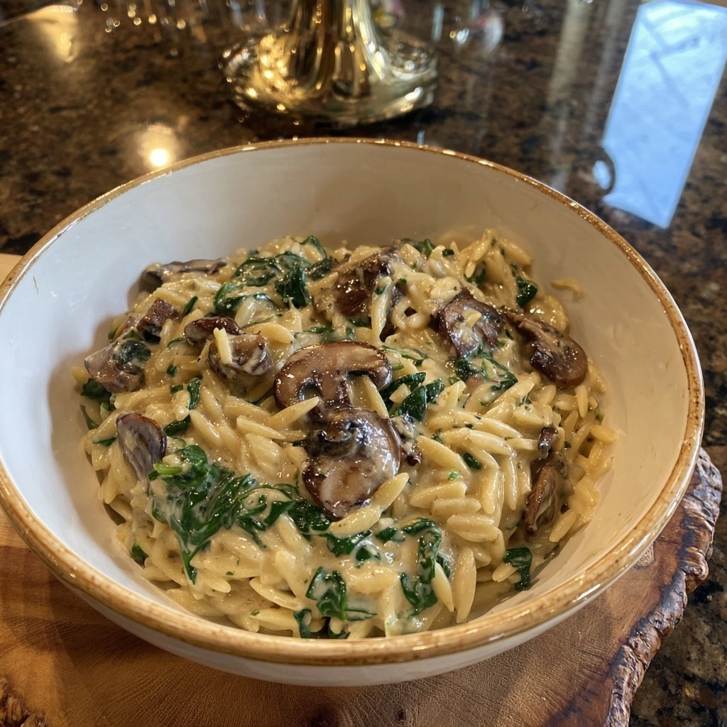 Creamy Spinach And Mushroom Orzo