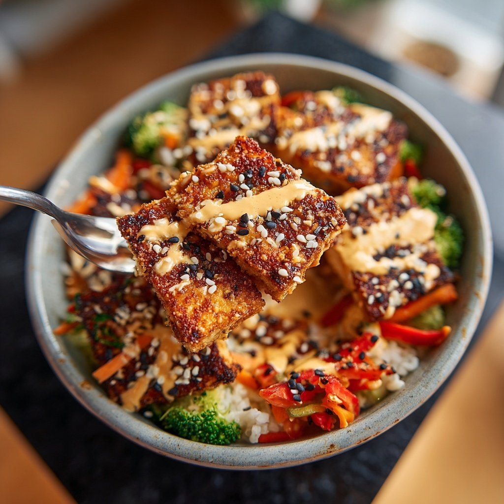 Crispy Tofu Sesame Rice Bowl